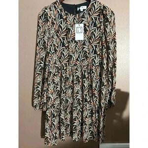 Black and Orange Leaf Pattern Dress